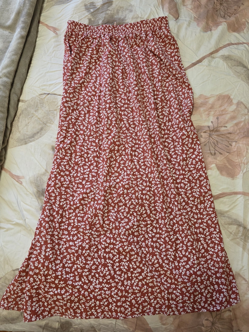 SHEIN Red Floral Elastic-Waist Maxi Skirt